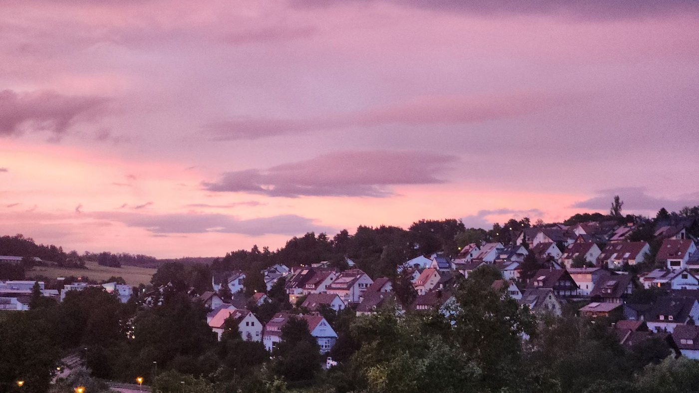 Sunset over the rooftops of Heimsheim