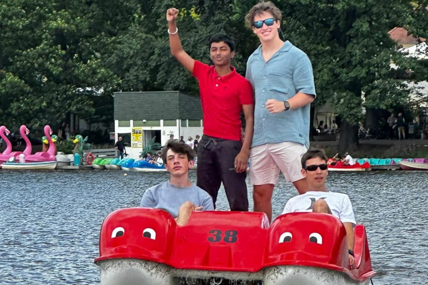 Friends in paddle boats in Nuremberg